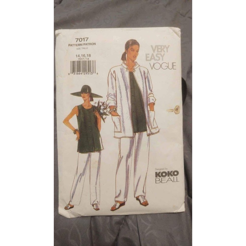 Sewing Pattern Very Easy Vogue 7017 Jacket Tunic Pants Sizes 14-16-18 UNCUT